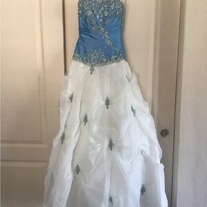 Allure Bridals Blue and White Strapless Dress